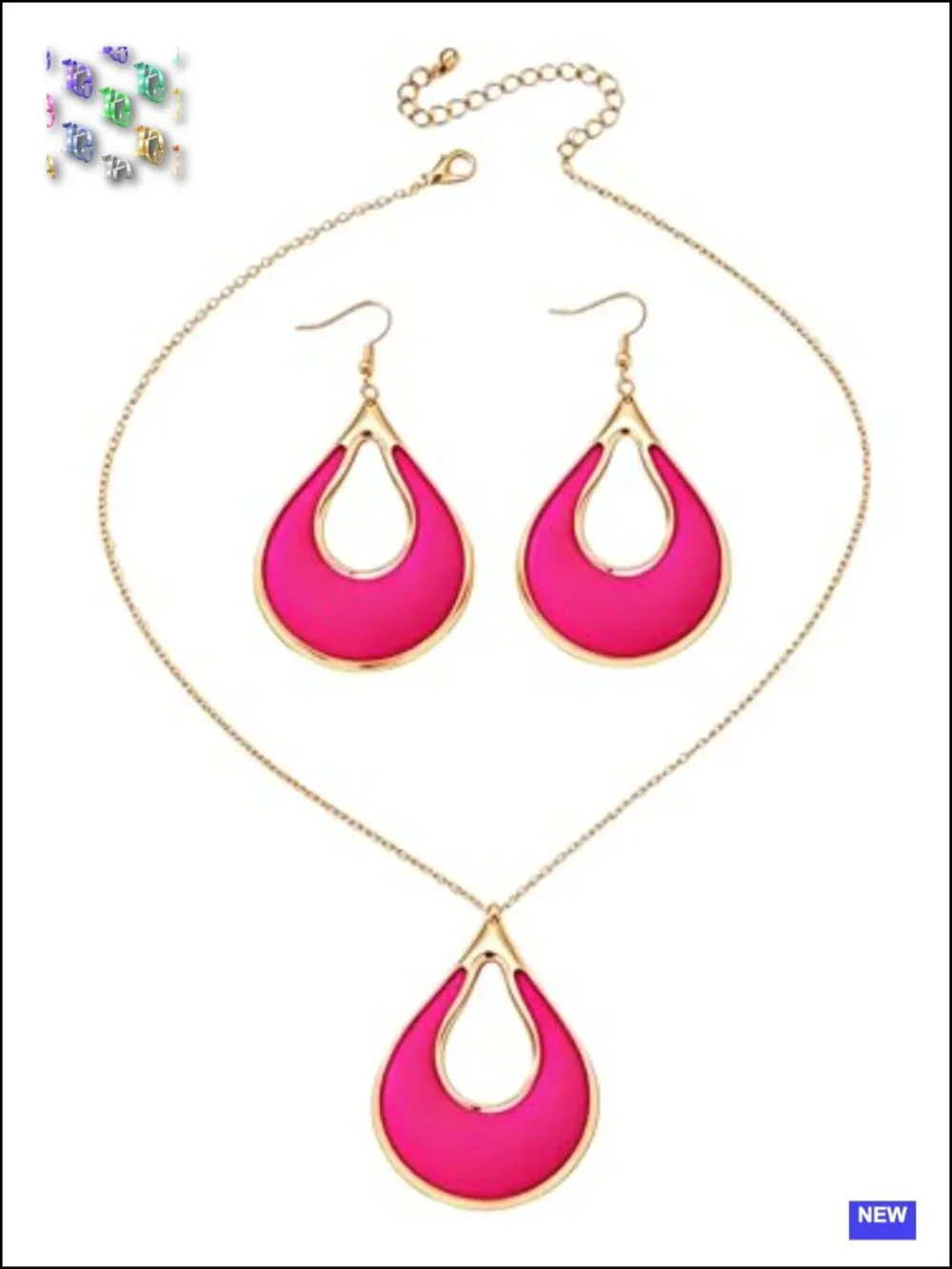 Gold Plated Teardrop Geometric Necklace Earring Set Jewelry for Women Boho Party